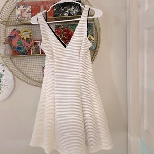 Guess Striped Textured Fit & Flare V-Neck Dress